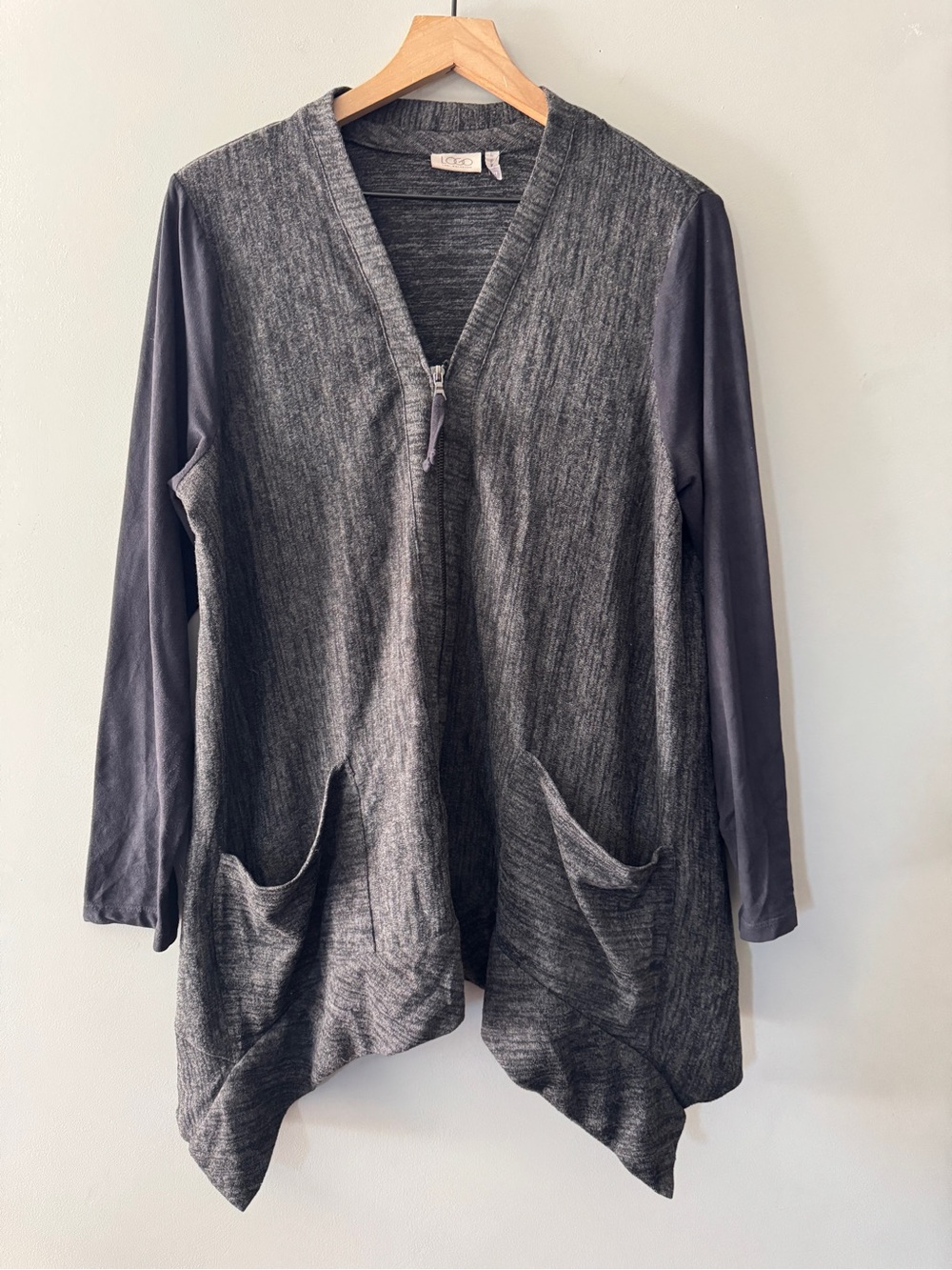 LOGO Lori Goldstein | Grey Open-Front Layered Cardigan Top | L
